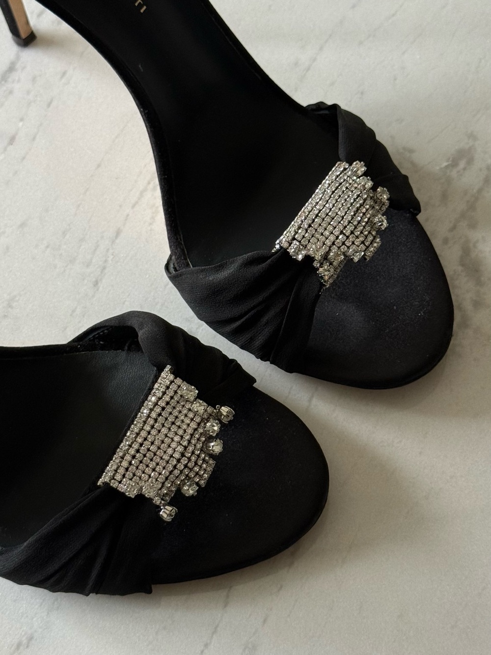Giuseppe Zanotti Black Satin Bow & Crystal Stiletto Sandals - Picture 2 of 6